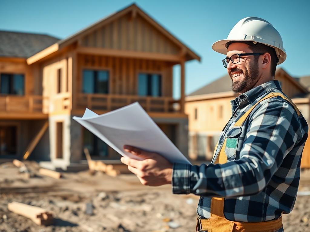 A realistic high resolution of a first time builder smiling