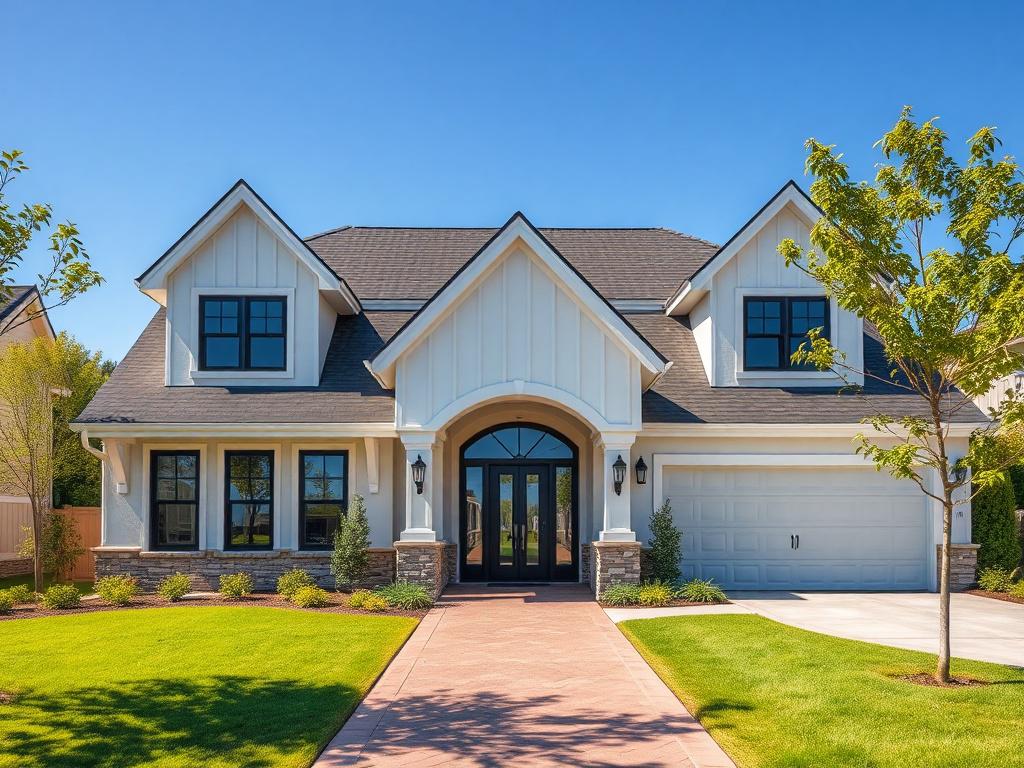 A realistic high resolution of a newly constructed custom residence,