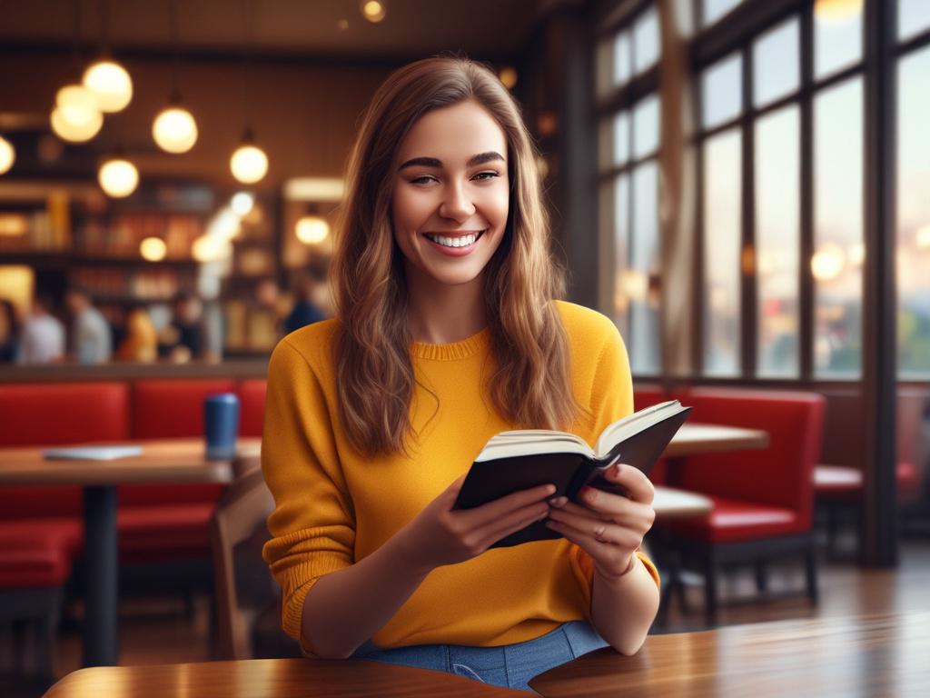 A vibrant young woman in a stylish outfit, smiling and