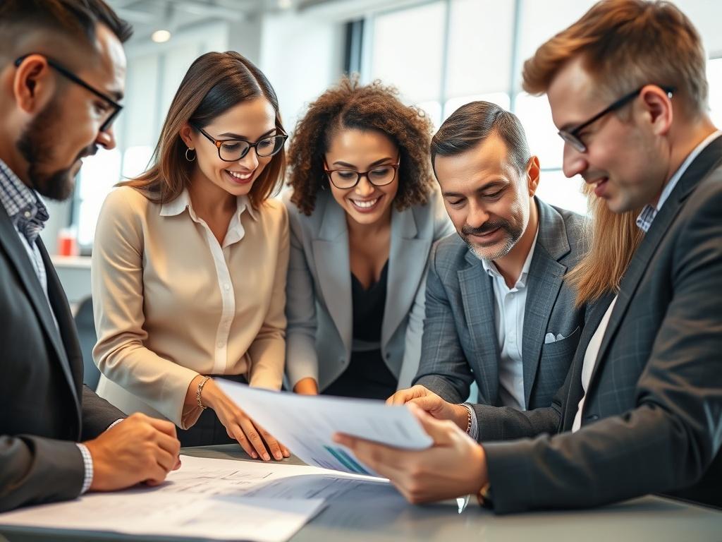 A close up shot of a diverse group of financial