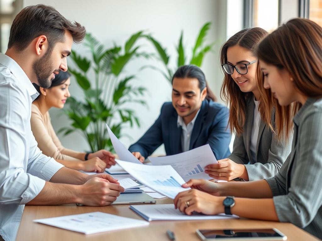 A close up shot of a diverse group of professionals