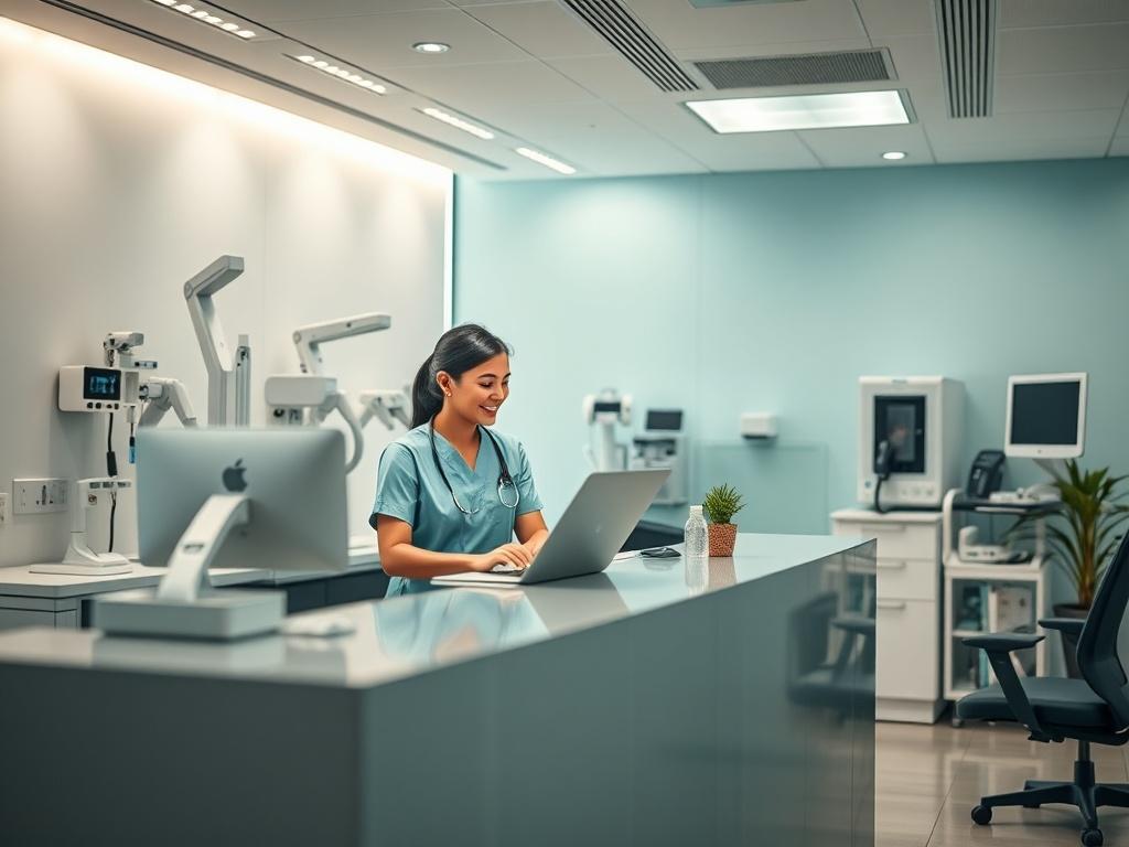 A close up shot of a modern ENT clinic interior,