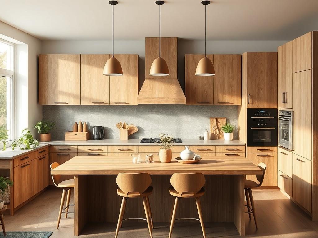 A modern kitchen designed with custom cabinetry and a blend