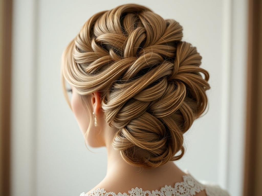 A close up shot of a beautifully styled updo on