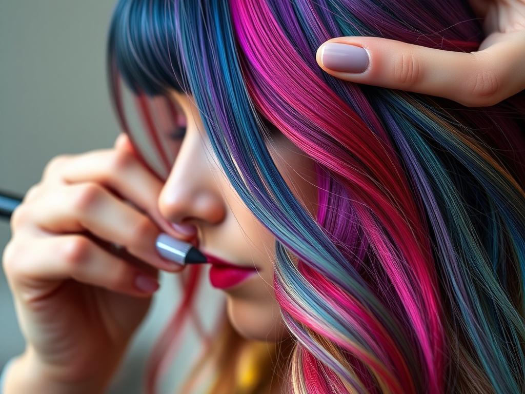 A close up shot of a hair colorist applying vibrant