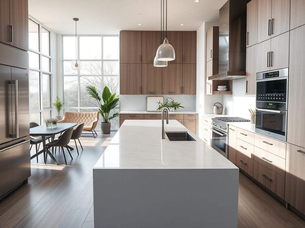 A stunning modern kitchen renovation showcasing sleek cabinetry, a large