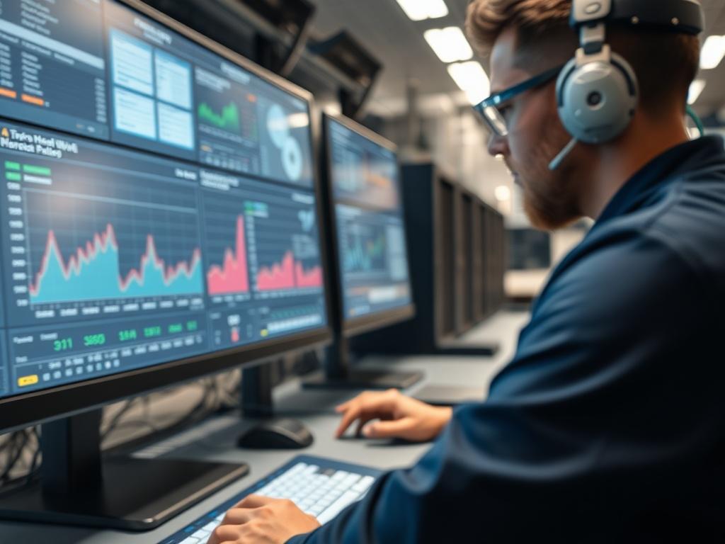 A close up image of a professional operator managing an