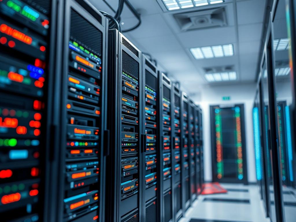 A focused close-up shot of a high-tech server room with dedicated GPU racks, showcasing a clean and organized environment. The lighting highlights the sleek design and modern technology, emphasizing the private AI infrastructure. The background should be blurred to draw attention to the server equipment, with a color palette that incorporates rgb(155, 2, 2) for a striking effect.