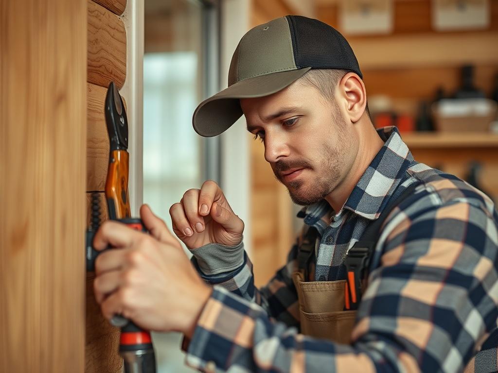 A handyman performing maintenance work in a holiday let, showcasing