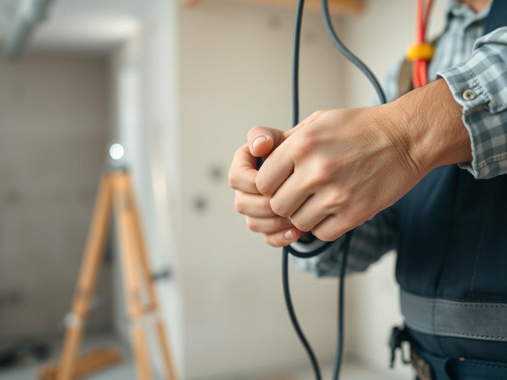 A close up hyper realistic of an electrician installing electrical