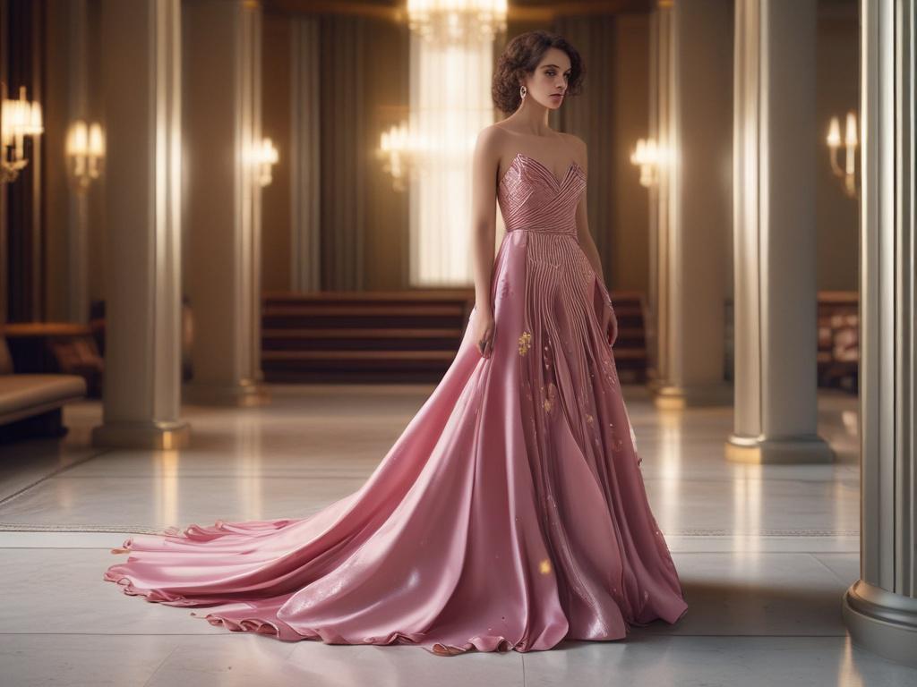 A beautiful ramp model in an elegant dress, posing in