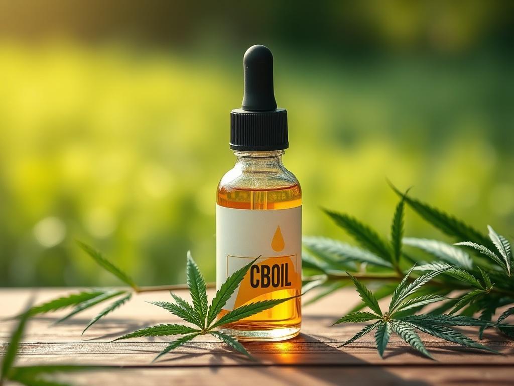 A high resolution image of a bottle of CBD oil,
