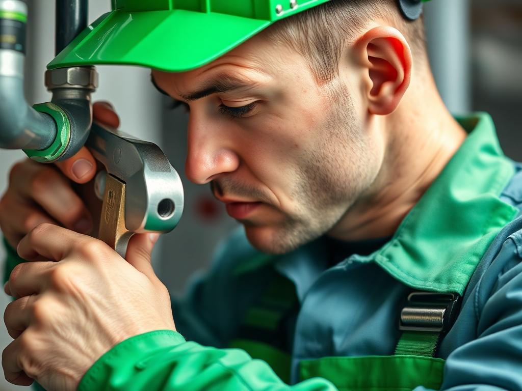 A close up shot of a skilled plumber working on