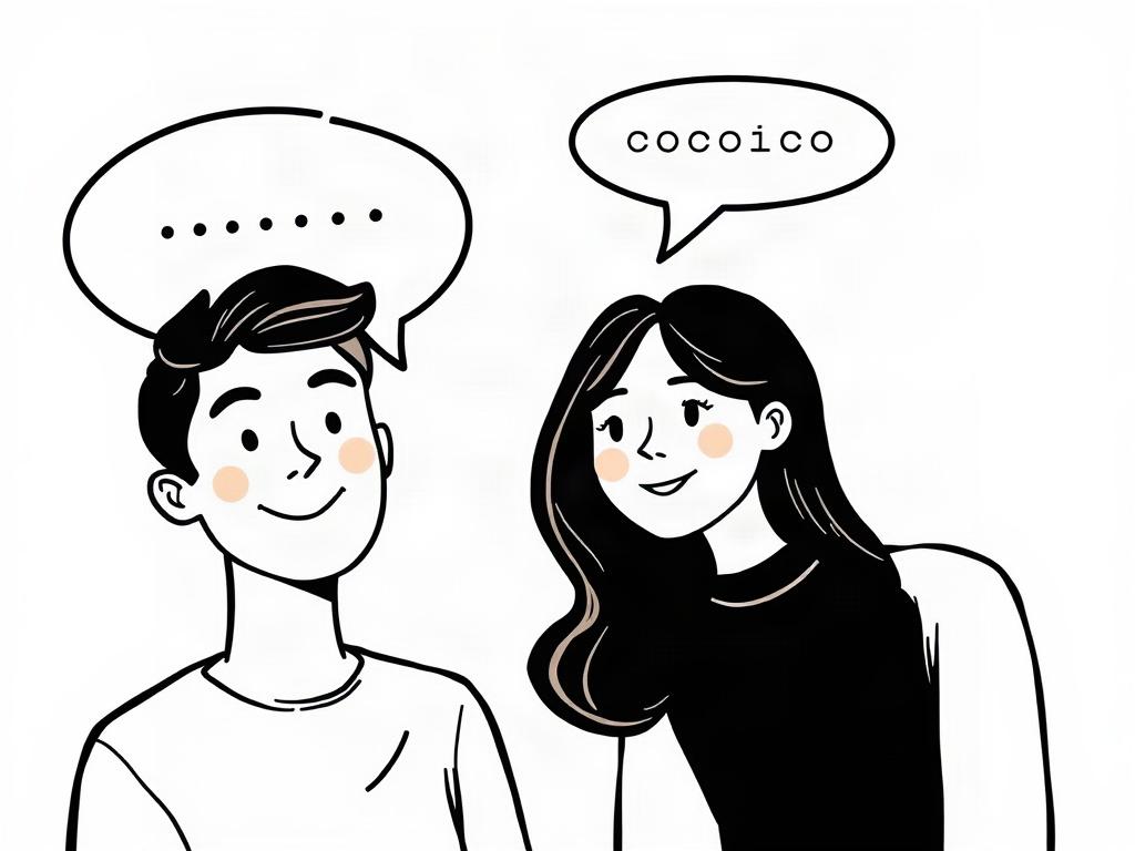 An illustration depicting two individuals with dialogue bubbles, symbolizing connection and introduction. The background should be soft, conveying a sense of warmth and mutual interest. The subjects should look engaged and friendly, highlighting the positive aspect of initiating a conversation.