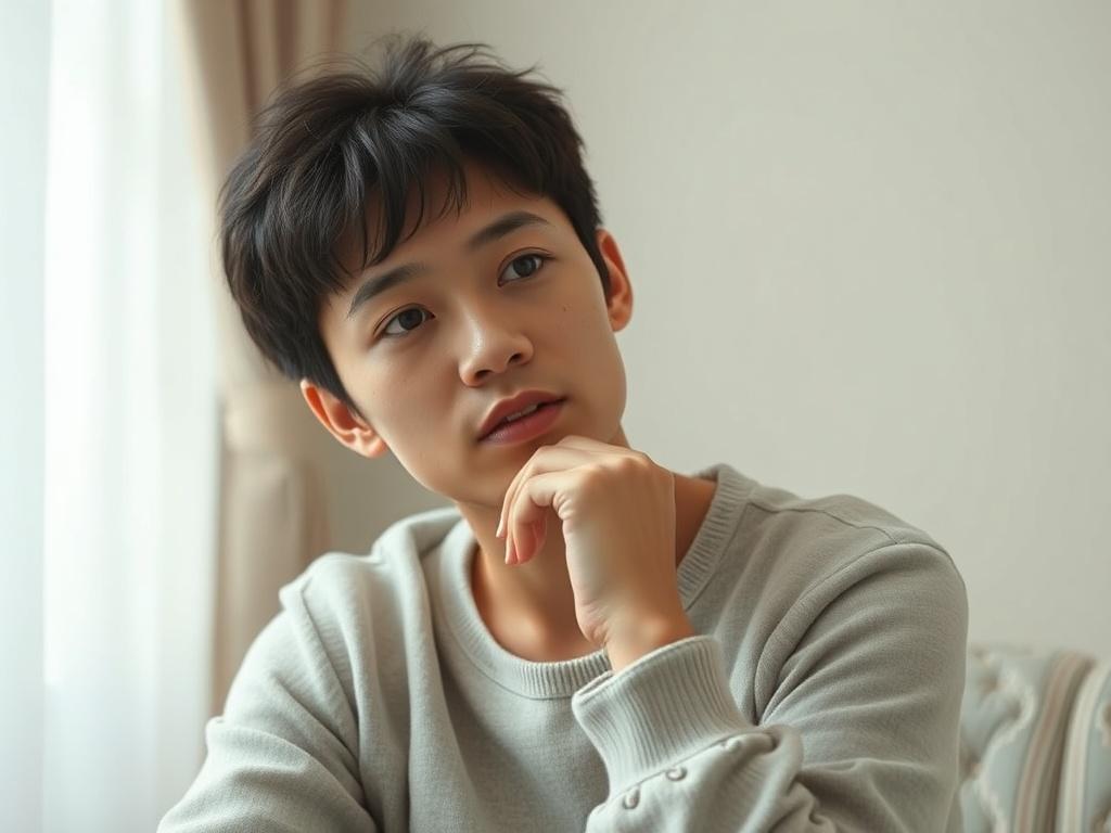 A serene and private setting with a person sitting in a thoughtful pose, contemplating their love journey. The background is soft and neutral, emphasizing a sense of confidentiality and comfort. The focus is on the individual's expression of trust and hope, reflecting the essence of privacy assurance in matchmaking.