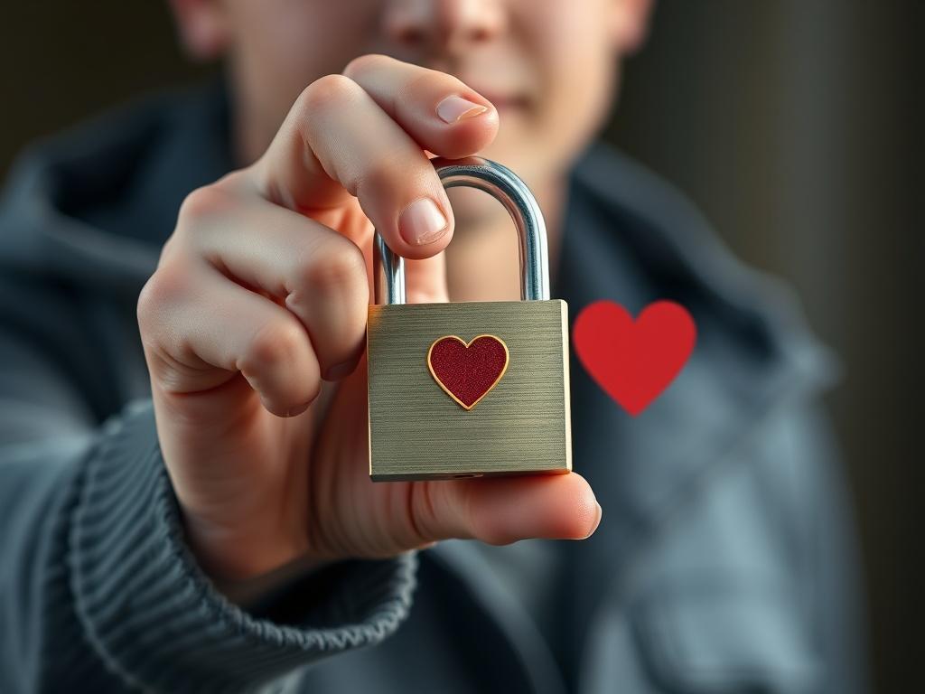 A close-up shot of a person holding a padlock in one hand and a heart symbol in the other, symbolizing the concept of privacy in love and relationships. The background is subtly blurred to emphasize the importance of confidentiality and security in the matchmaking process.