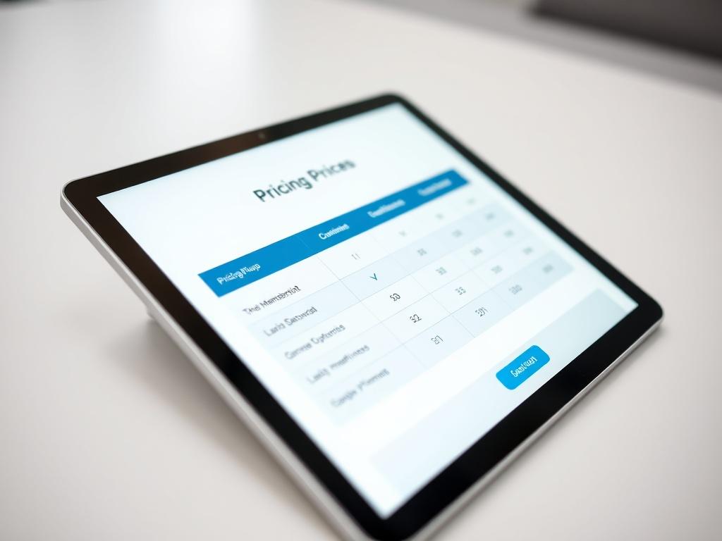 A close-up shot of a tiered pricing chart displayed on a sleek tablet. The background is simple and modern, highlighting the professionalism and clarity of the membership options available for clients.