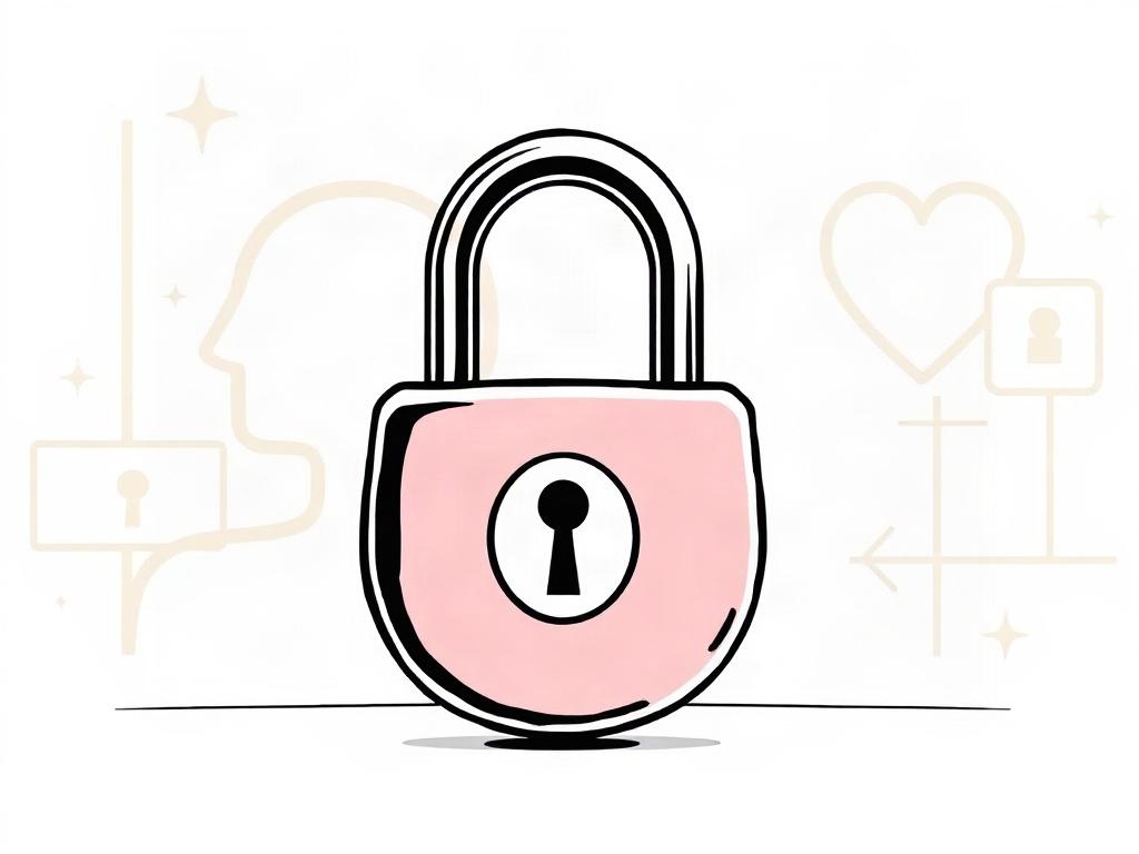 A high-quality illustration of a lock symbolizing security and privacy in matchmaking, set against a soft, abstract background. The lock is prominently displayed, conveying the importance of confidentiality in personal relationships. Subtle elements like blurred profile outlines in the background emphasize the theme of anonymity and consent. The overall feel is reassuring and trustworthy, inviting users to engage with the service confidently.