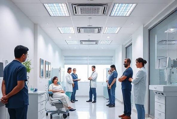 Modern medical facility with healthcare providers