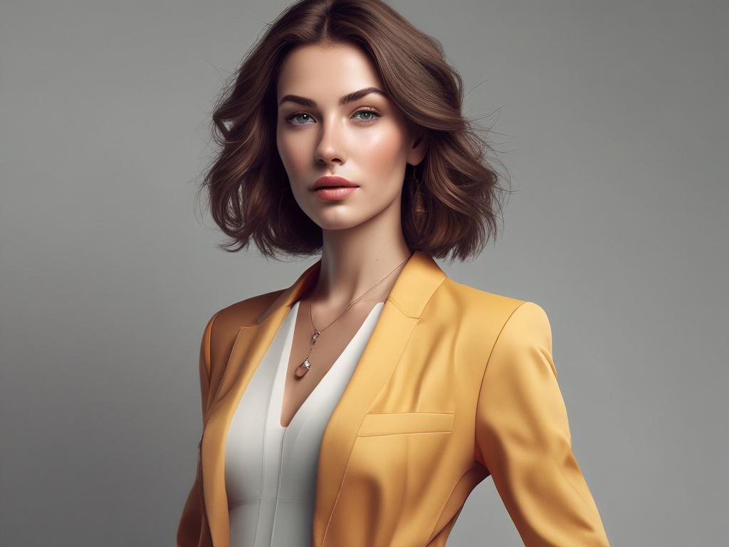 Create a photorealistic image of a confident and elegant woman