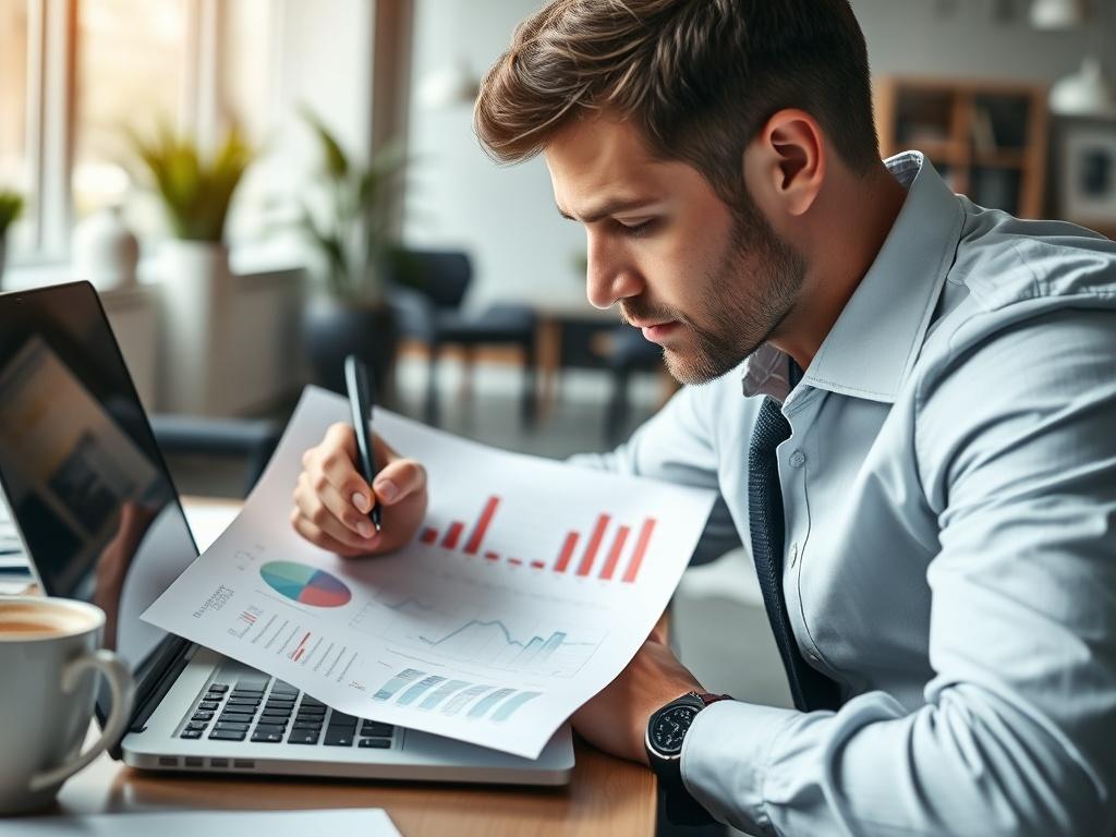 A high resolution close up of a business consultant analyzing