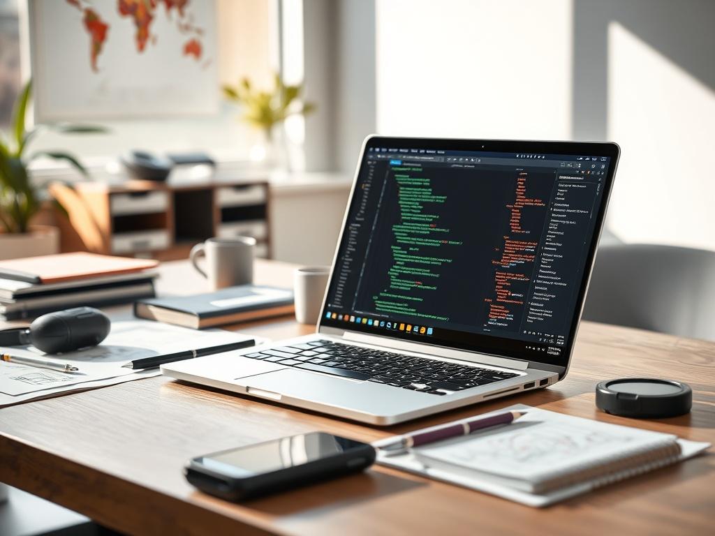 A close up shot of a modern, sleek workspace featuring