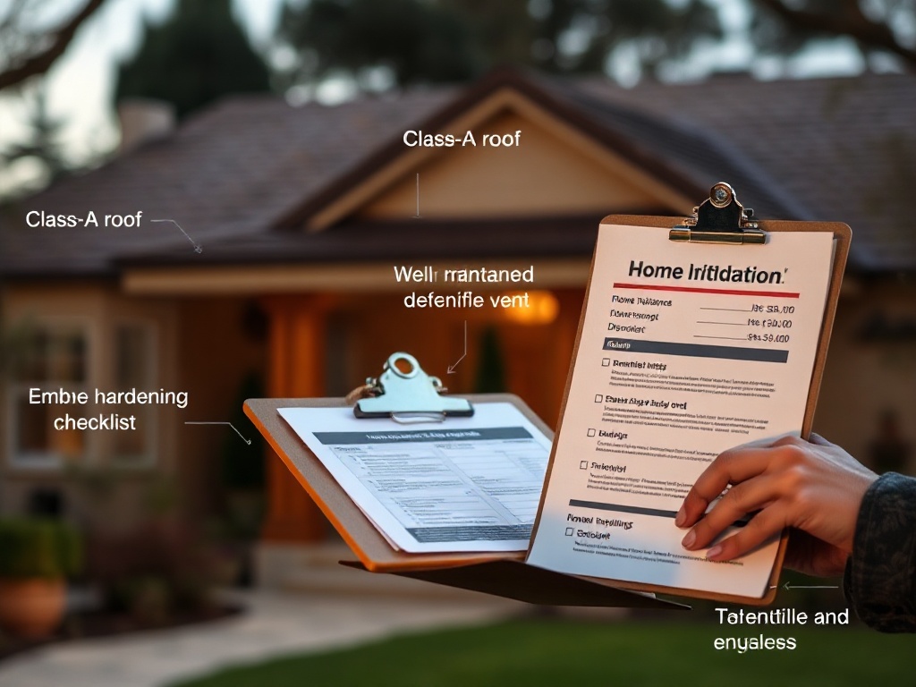 Homeowner reviewing insurance documents and home mitigation improvements