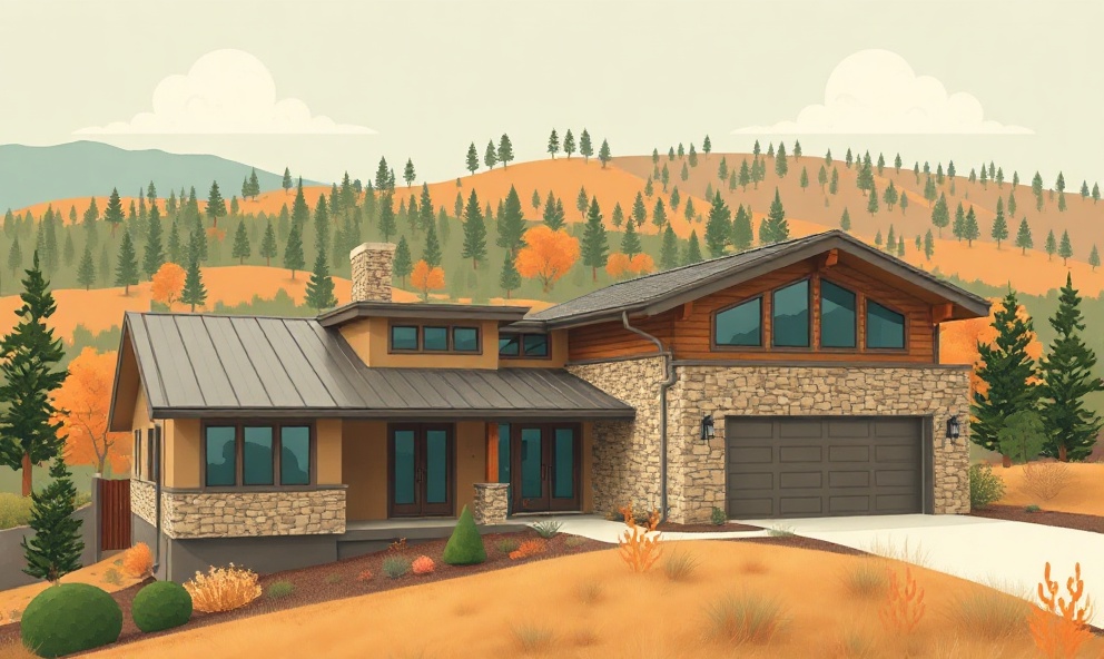 Hardened home with wildfire-resistant features in landscape