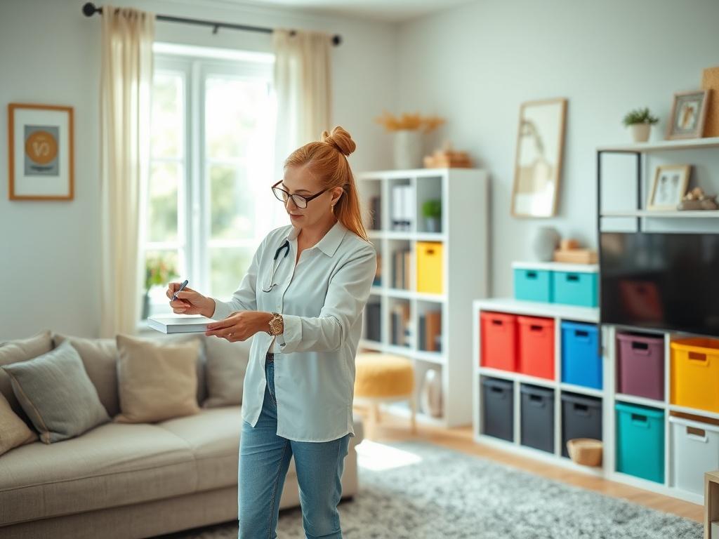 A professional organizer working with a client in a bright,