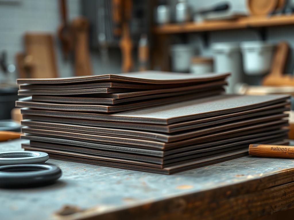 A close up image of natural rubber sheets stacked neatly