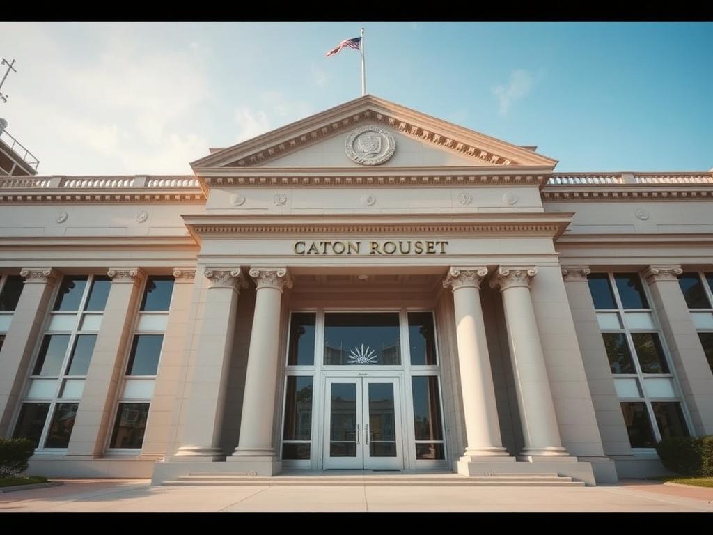 A close up shot of a government building in Baton