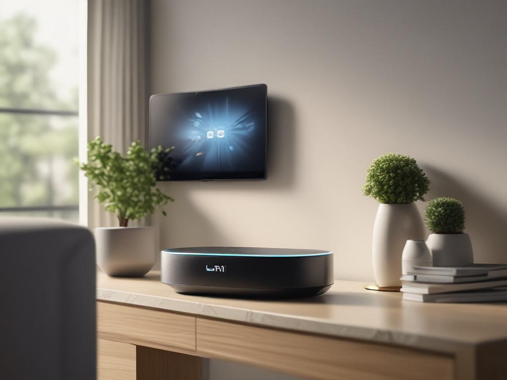 A close up shot of a modern smart home device,