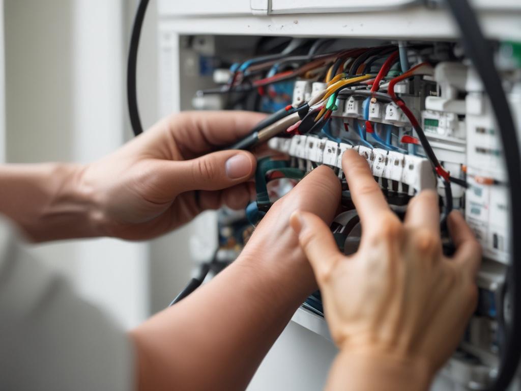 an electrician working on electrical wiring in a home, high