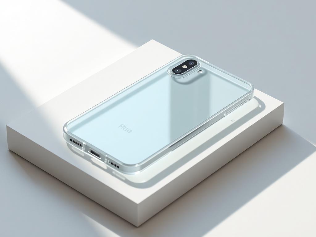 A minimalist clear phone case displayed on a simple, elegant