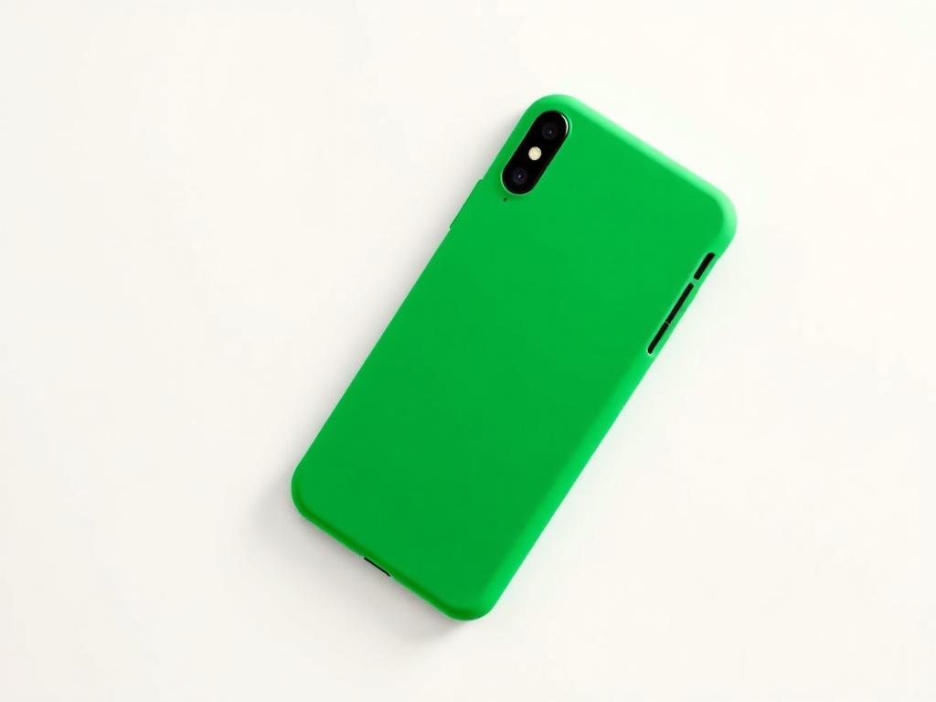 A vibrant green silicone phone case showcased against a light,