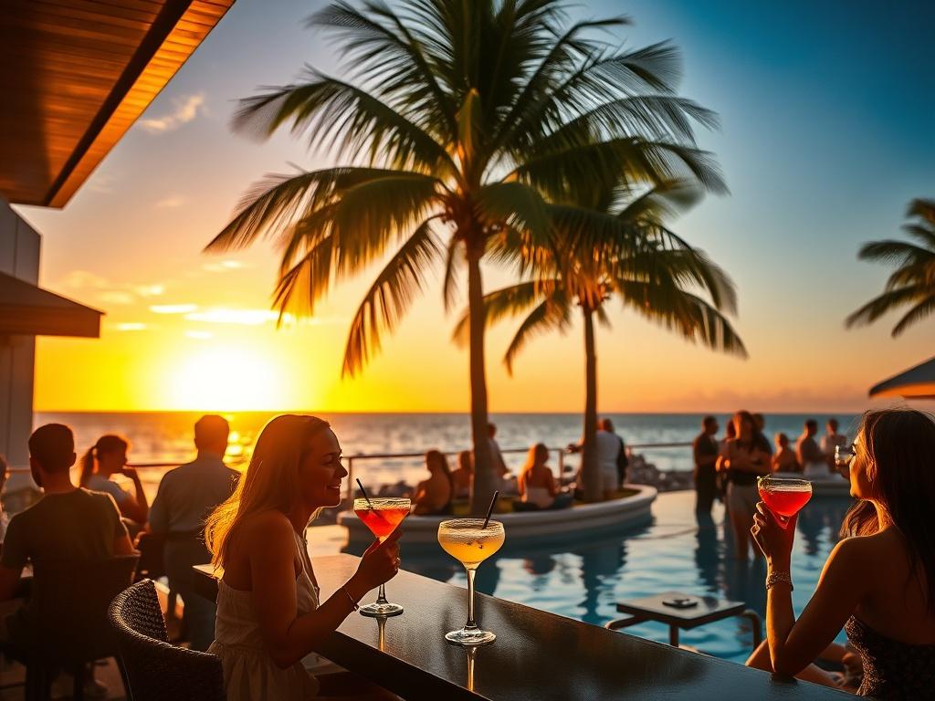 A lively sunset cocktail event at Nautica Bar and Restaurant,