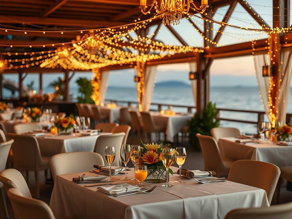An elegant dining setup for a celebration at Nautica Bar