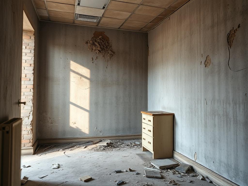 A close up shot of a worn out room that