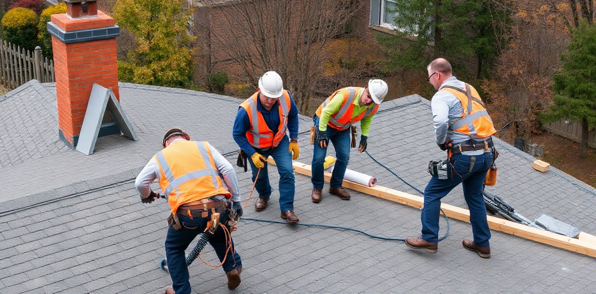 Budget Home Construction team working on residential roofing project