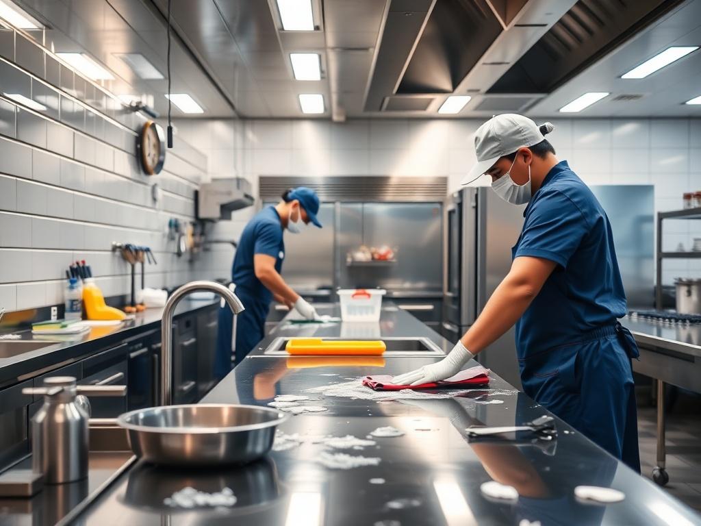 A detailed view of a commercial kitchen undergoing a deep