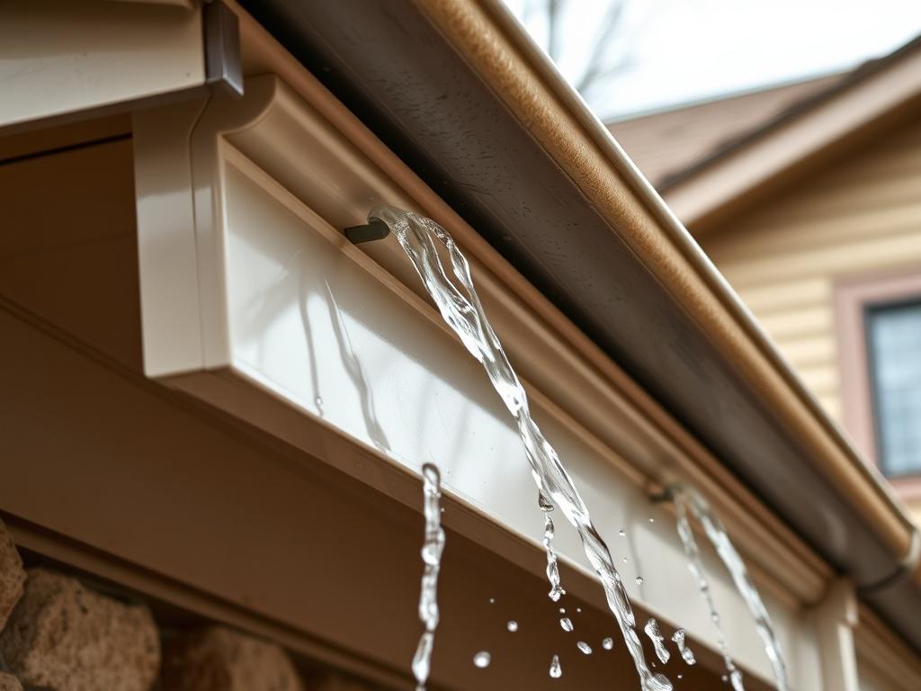 A close up of a newly installed gutter system on