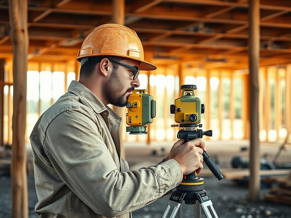 A professional contractor adjusting a sighting level on a construction