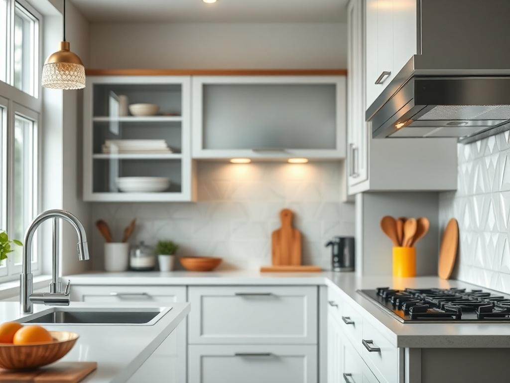 A hyper realistic close up shot of a modern kitchen