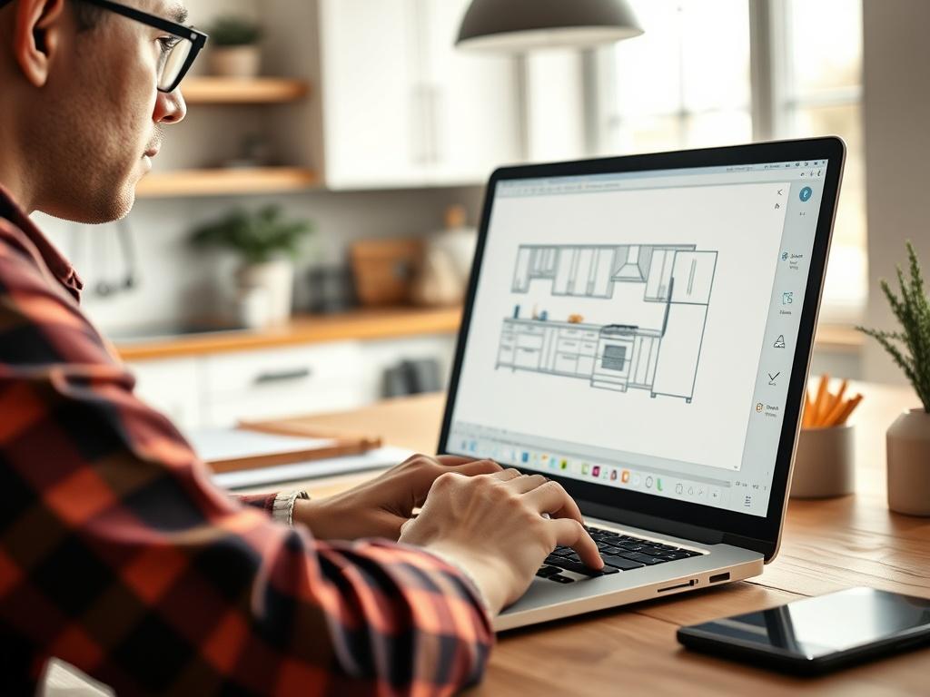 A realistic high resolution of a person uploading a kitchen