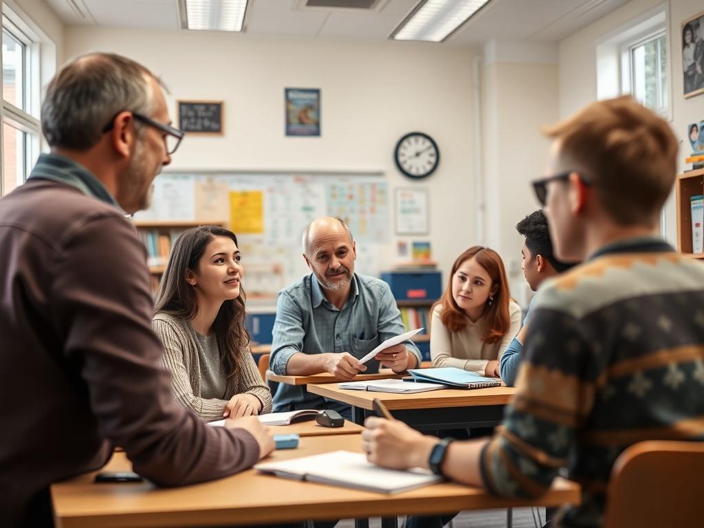 A close up shot of a language class in session,