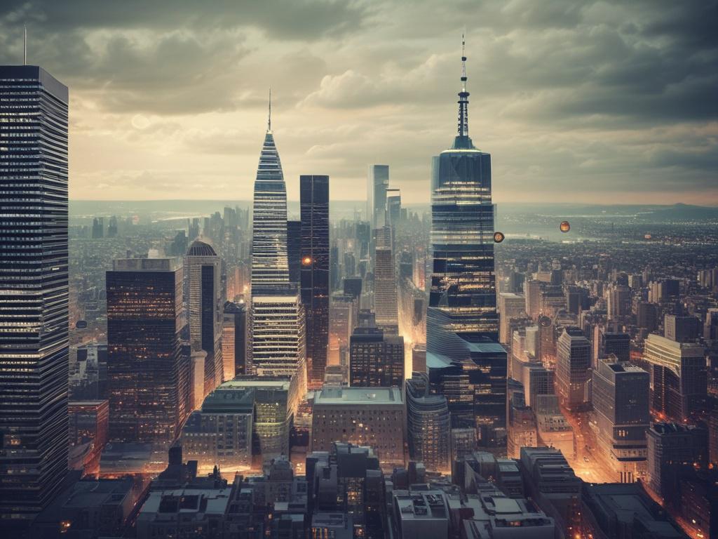 A close up shot of a city skyline with digital
