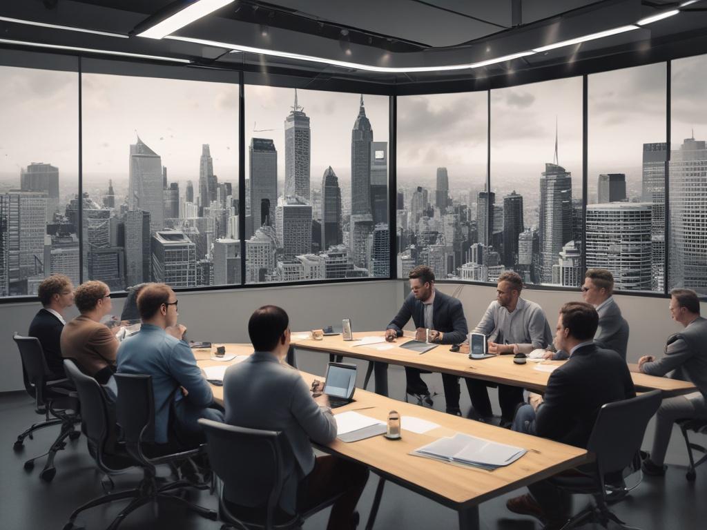 A realistic high resolution featuring a panel discussion at a