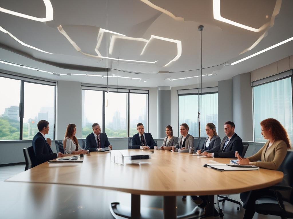 A realistic high resolution of a conference setting, showing a