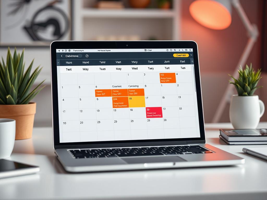 A realistic image depicting a digital calendar on a laptop