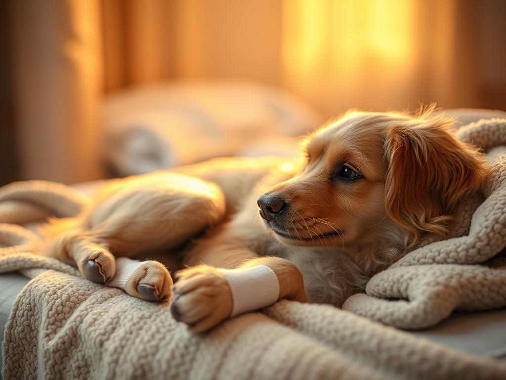 A high resolution of a pet recovering on a soft